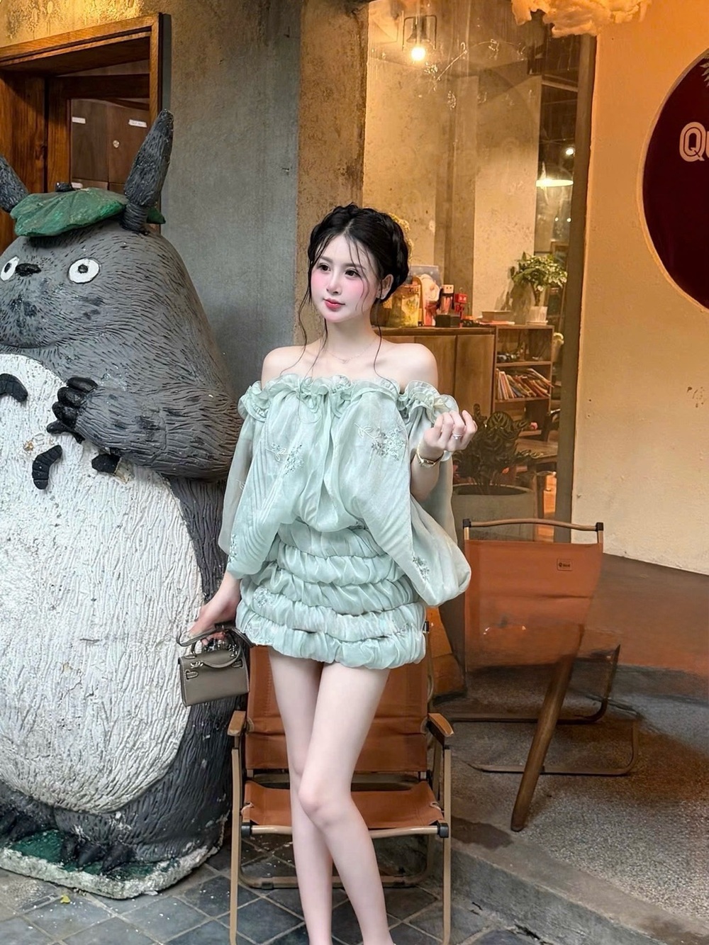 Pastel Mint Off-Shoulder Ruffle Mini Dress